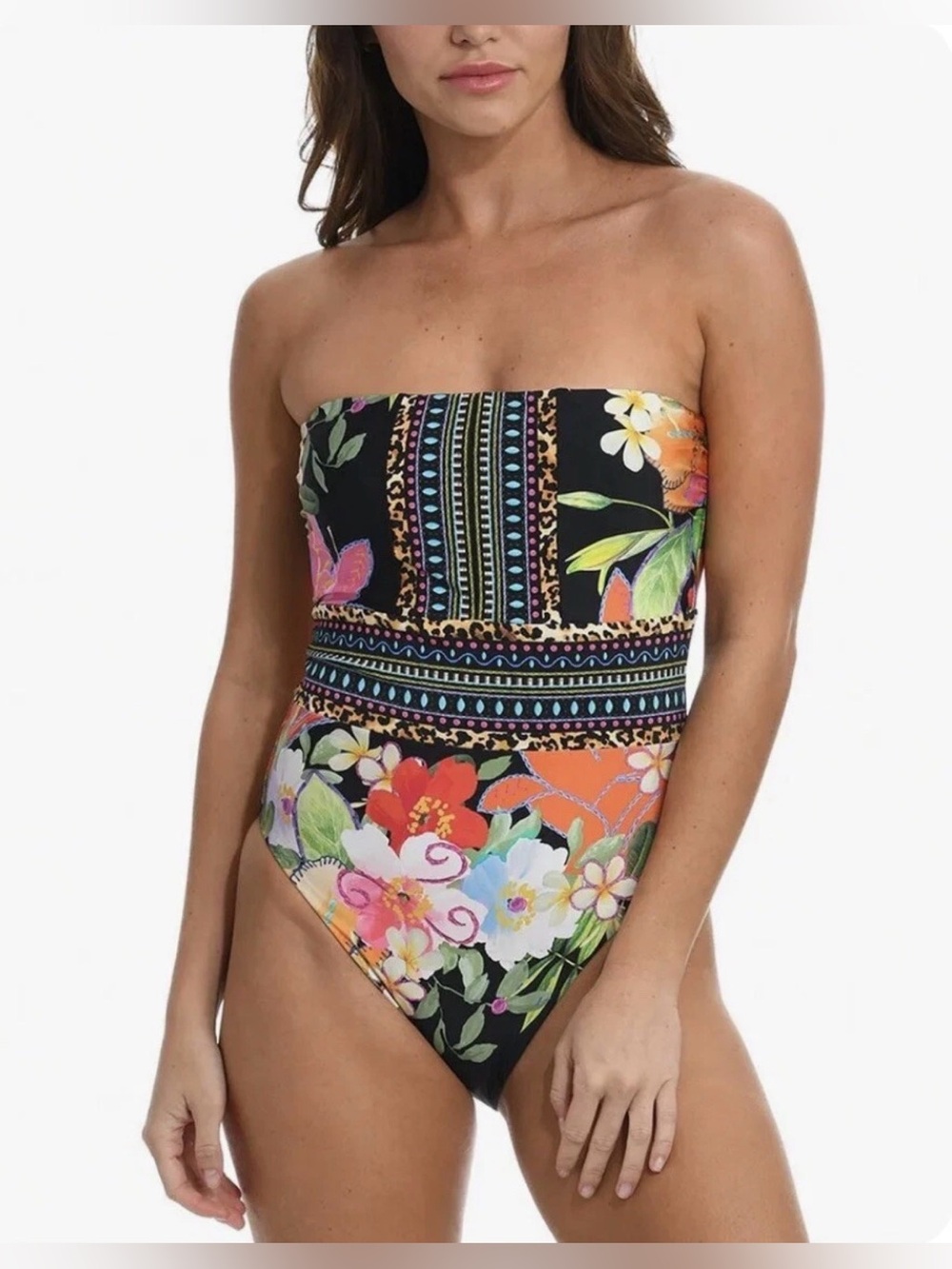 SUNSHINE 79 A Trance Tropical Bandeau One Piece Swimsuit Sz 12 MSRP: $162 EUC